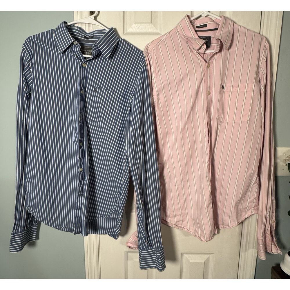 Lot Of 2 Abercrombie & Fitch Men’s Dress Shirts, Muscle Fit, Pink/Blue, XL